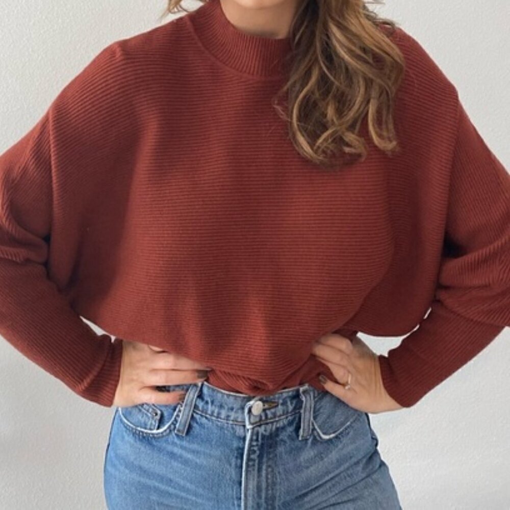 Forever 21 Plus mock neck sweater 3x Rust Brown Burnt orange dolman